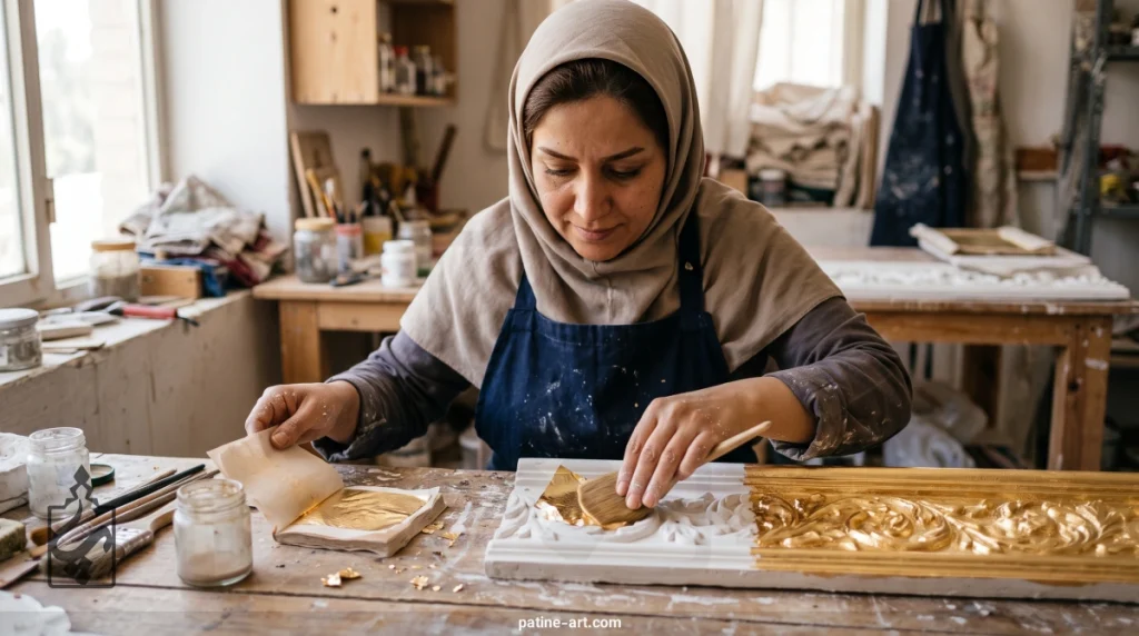 مرحله ورق گذاری در اجرای ورق طلا